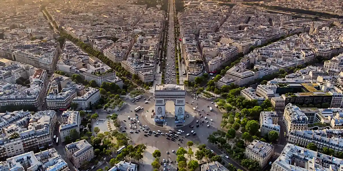 Aerial view of the Champs-Élysées, Paris, site of the property repositioning financed by Cheyne Capital