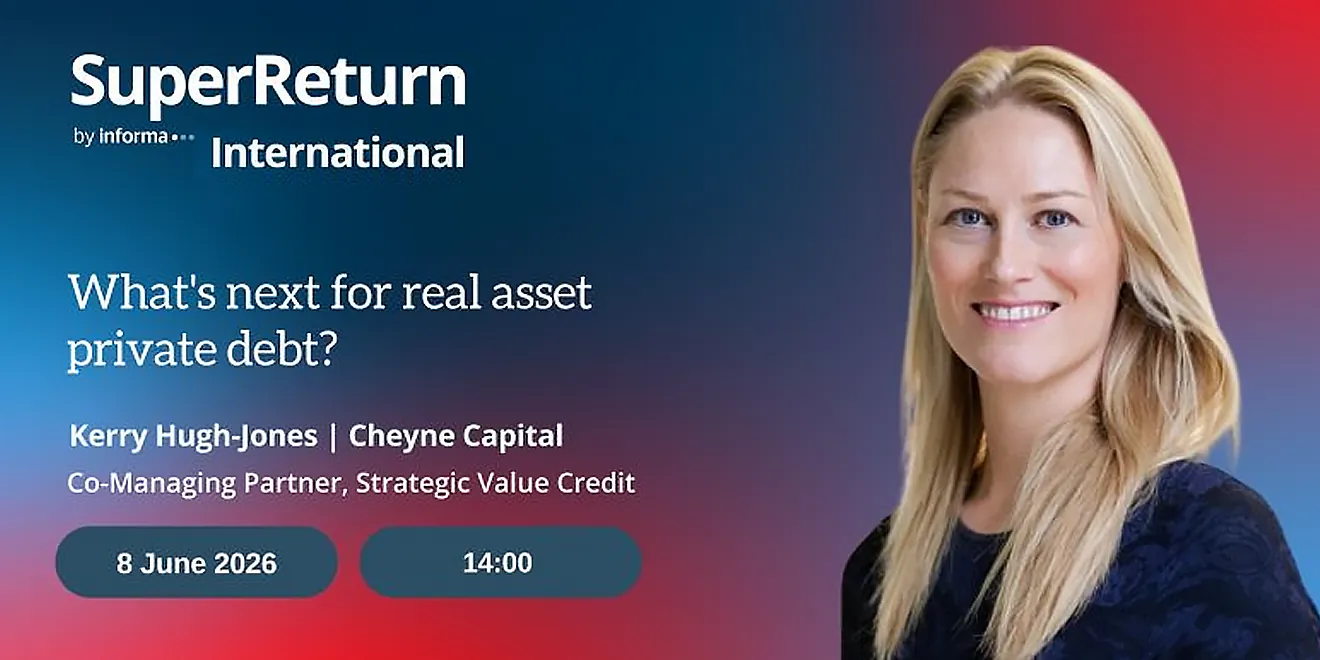 SuperReturn International event graphic featuring Kerry Hugh-Jones of Cheyne Capital on asset-based lending